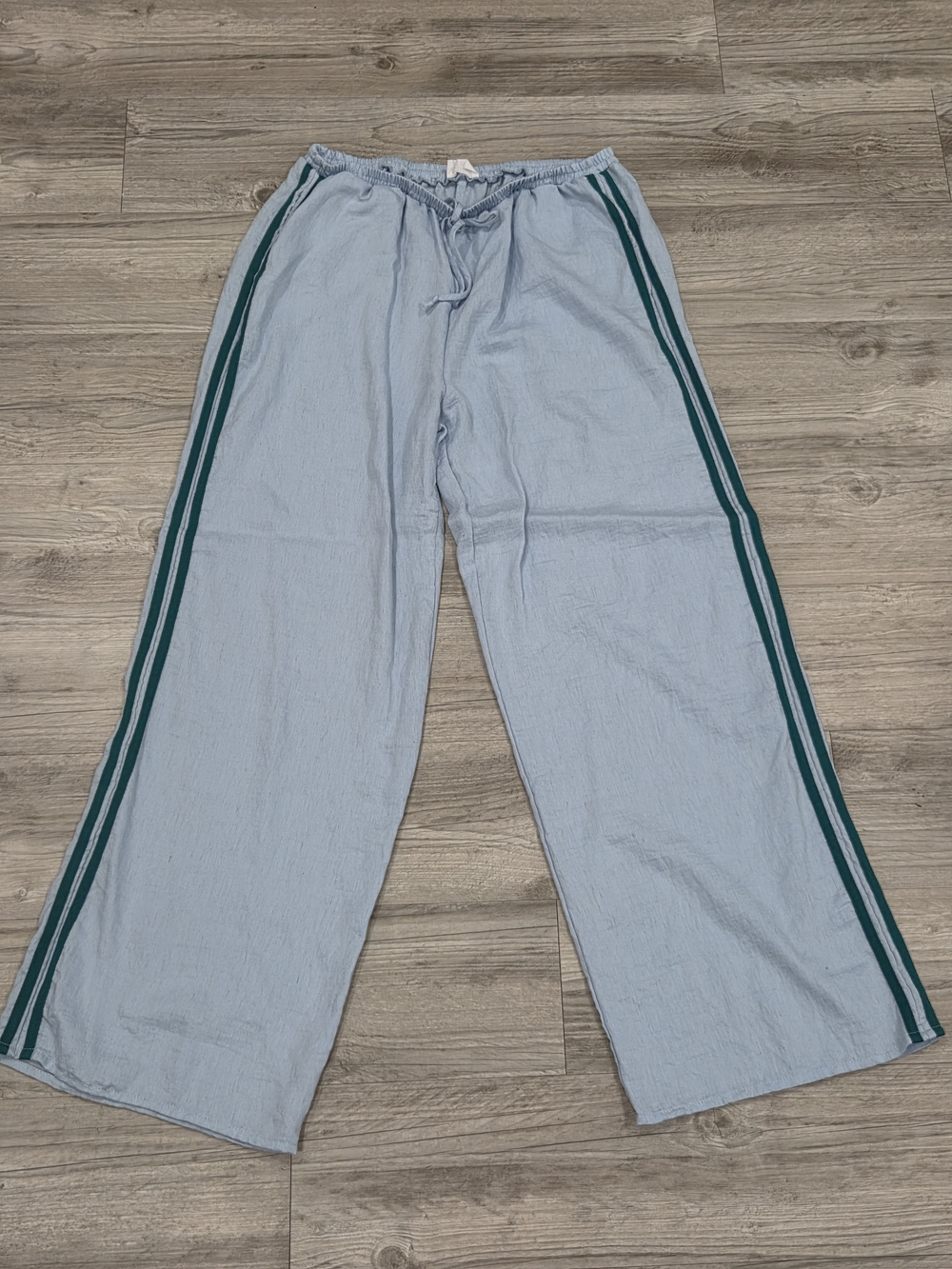Sienna Sky Light Blue Wide-Leg Joggers with Teal Side Stripes